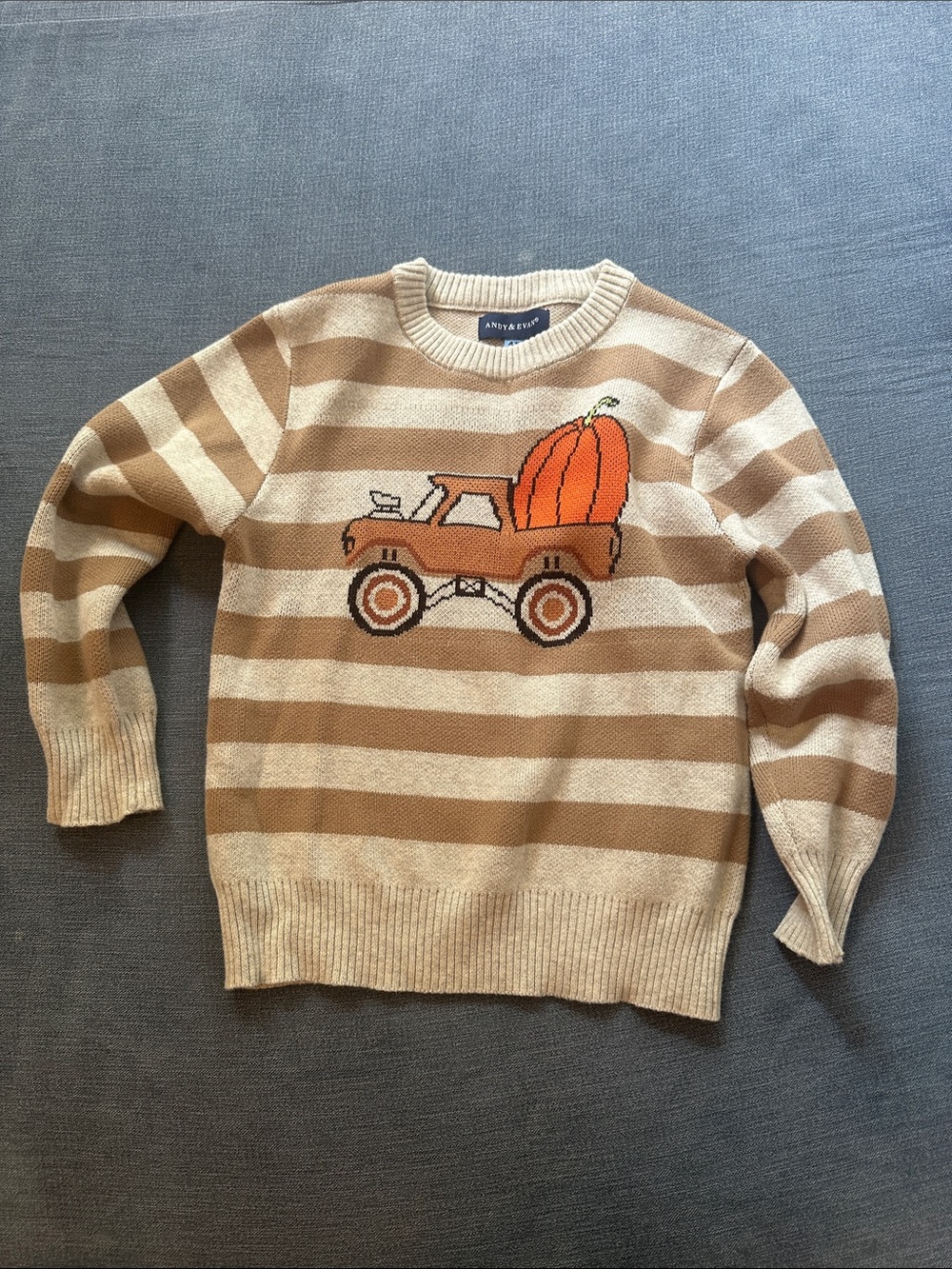 Beige & Cream Striped Pumpkin Truck Sweater